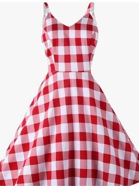 Red Gingham Midi Dress with Flattering Fit